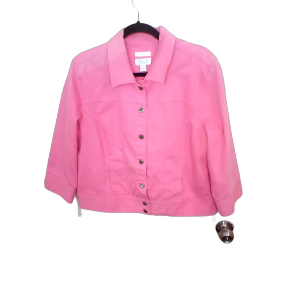 Christopher & Banks Denim Jacket Women's Size L Light Pink Pockets Snap